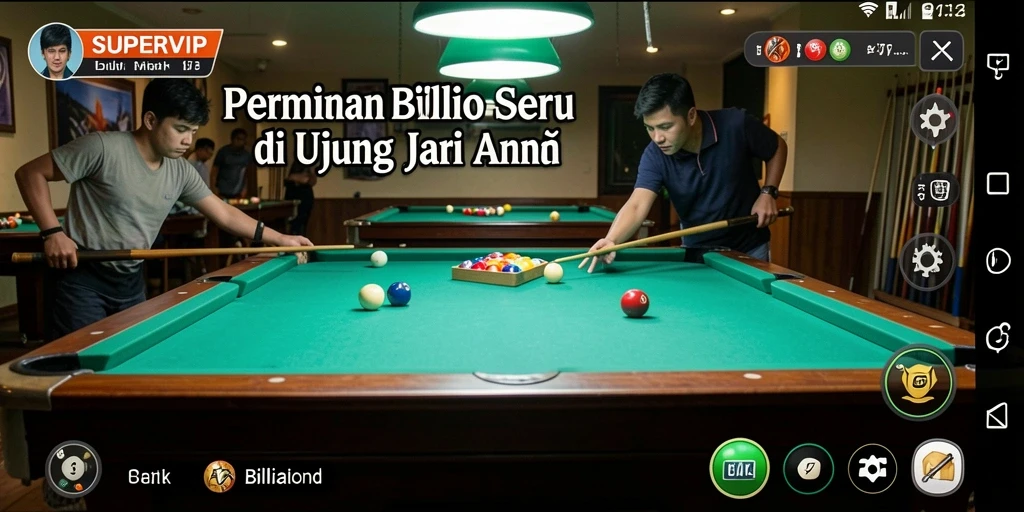 Antarmuka pengguna SUPERVIP dengan meja billiard yang menarik.